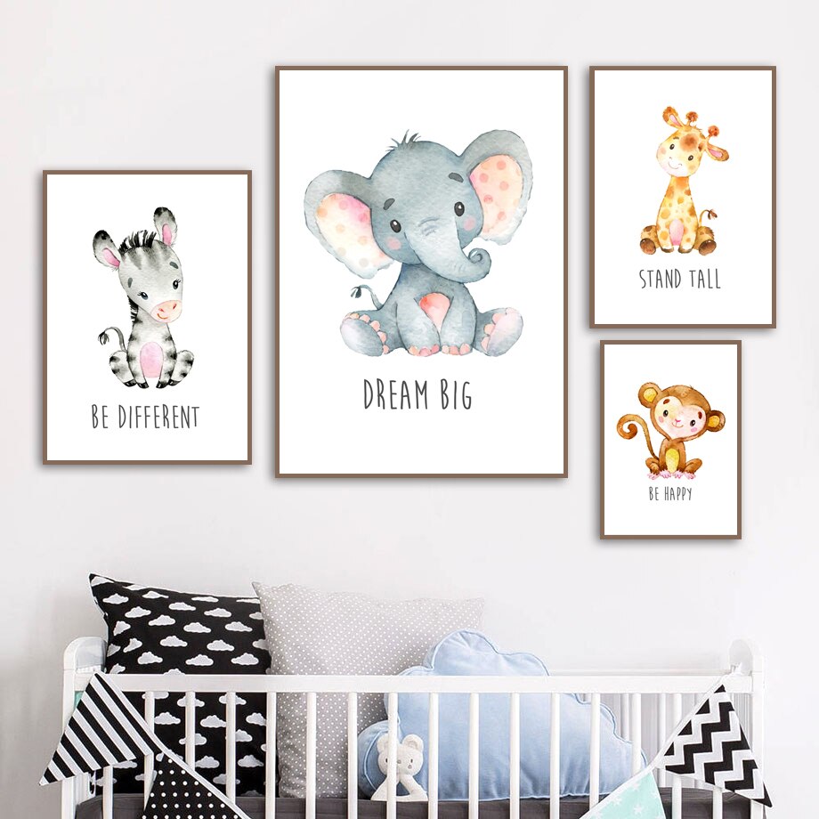 Safari Watercolor Animals Nursery Canvas Wall Art - Just Kidding Store