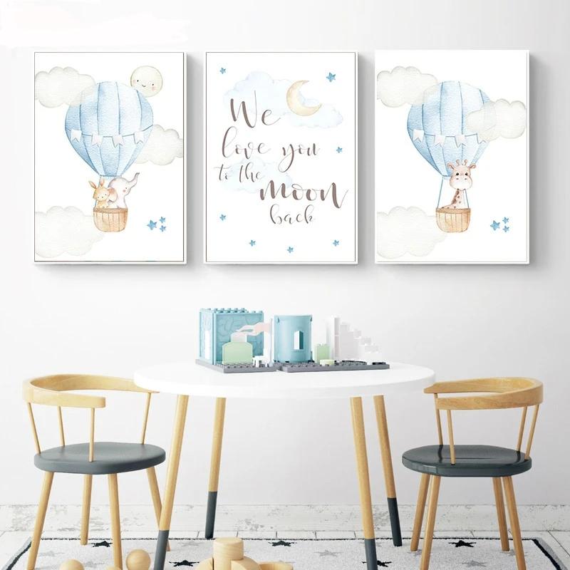 Hot Air Balloon Canvas Wall Art Childrens Posters - Just Kidding Store