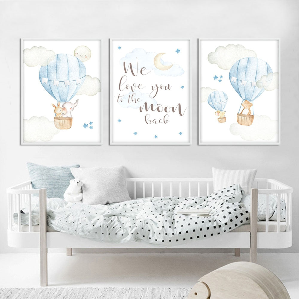 Hot Air Balloon Canvas Wall Art Childrens Posters - Just Kidding Store