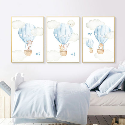 Hot Air Balloon Canvas Wall Art Childrens Posters - Just Kidding Store