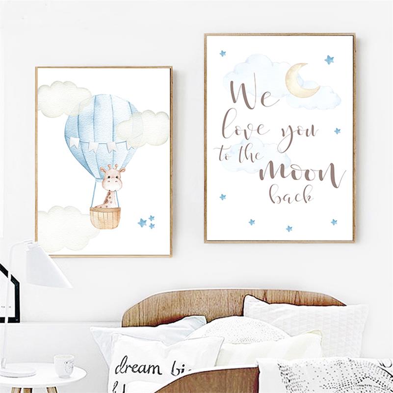 Hot Air Balloon Canvas Wall Art Childrens Posters - Just Kidding Store