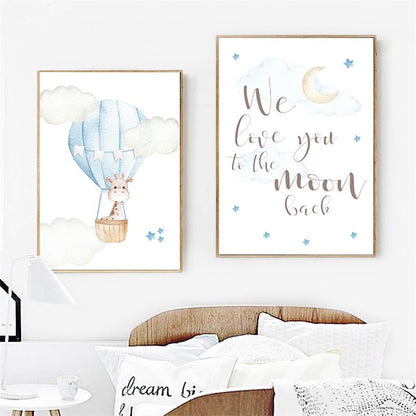 Hot Air Balloon Canvas Wall Art Childrens Posters - Just Kidding Store