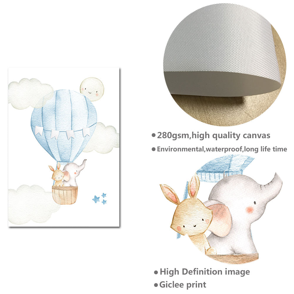 Hot Air Balloon Canvas Wall Art Childrens Posters - Just Kidding Store
