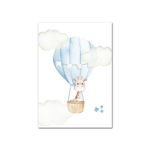 Hot Air Balloon Canvas Wall Art Childrens Posters - Just Kidding Store