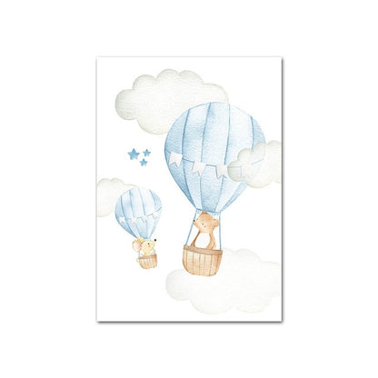 Hot Air Balloon Canvas Wall Art Childrens Posters - Just Kidding Store