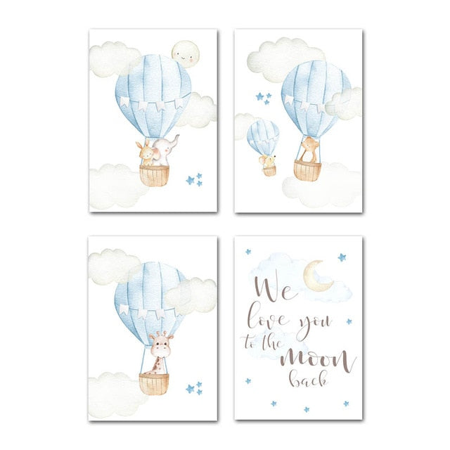 Hot Air Balloon Canvas Wall Art Childrens Posters - Just Kidding Store