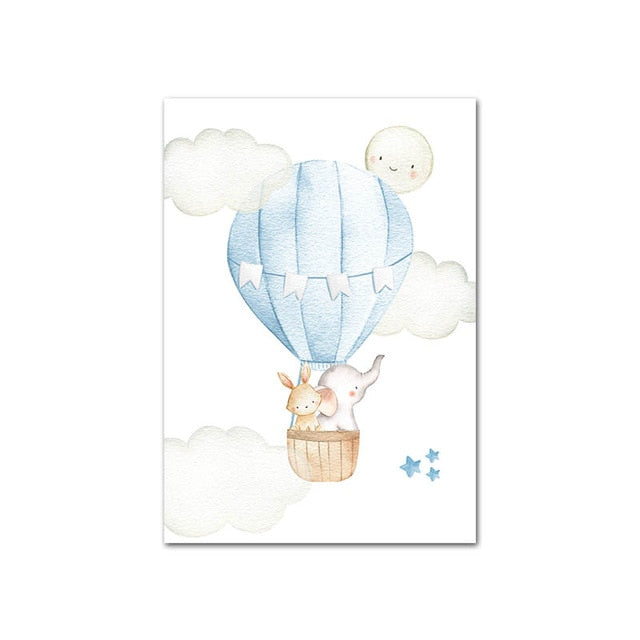 Hot Air Balloon Canvas Wall Art Childrens Posters - Just Kidding Store