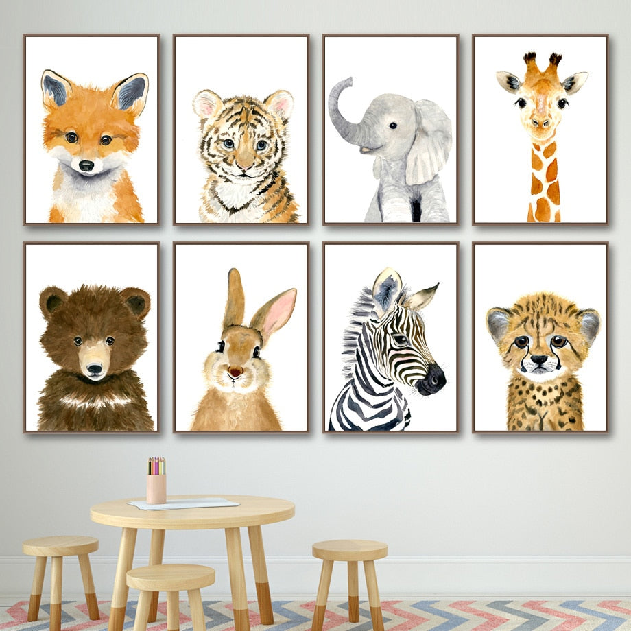 Nursery Childrens Canvas Wall Art Animals Series - Just Kidding Store