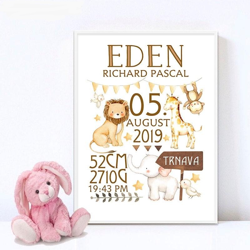 Custom Baby Birth Stats Canvas Wall Art - Personalized Nursery Poster