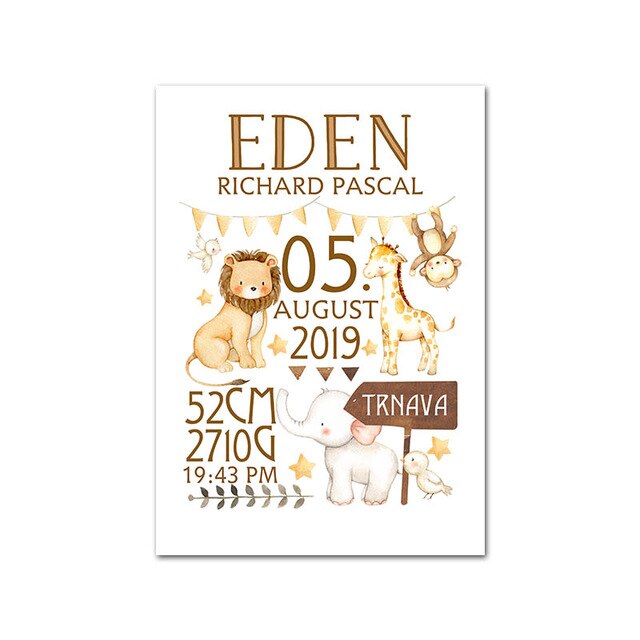 Custom Baby Birth Stats Canvas Wall Art - Personalized Nursery Poster