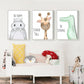 Watercolor Canvas Wall Art - Fox, Dino, Raccoon, Bear, Rabbit - Just Kidding Store