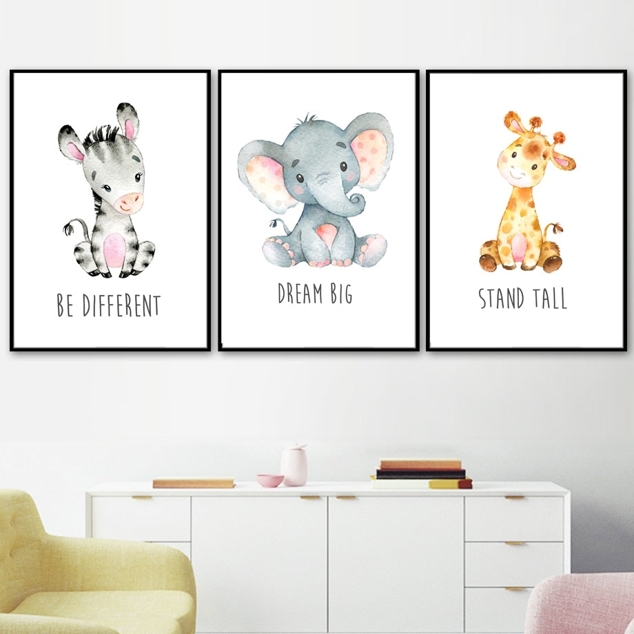 Safari Watercolor Animals Nursery Canvas Wall Art - Just Kidding Store