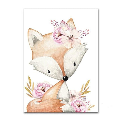 Woodland Animals Canvas Art Nursery Custom Name Wall Posters - Just Kidding Store