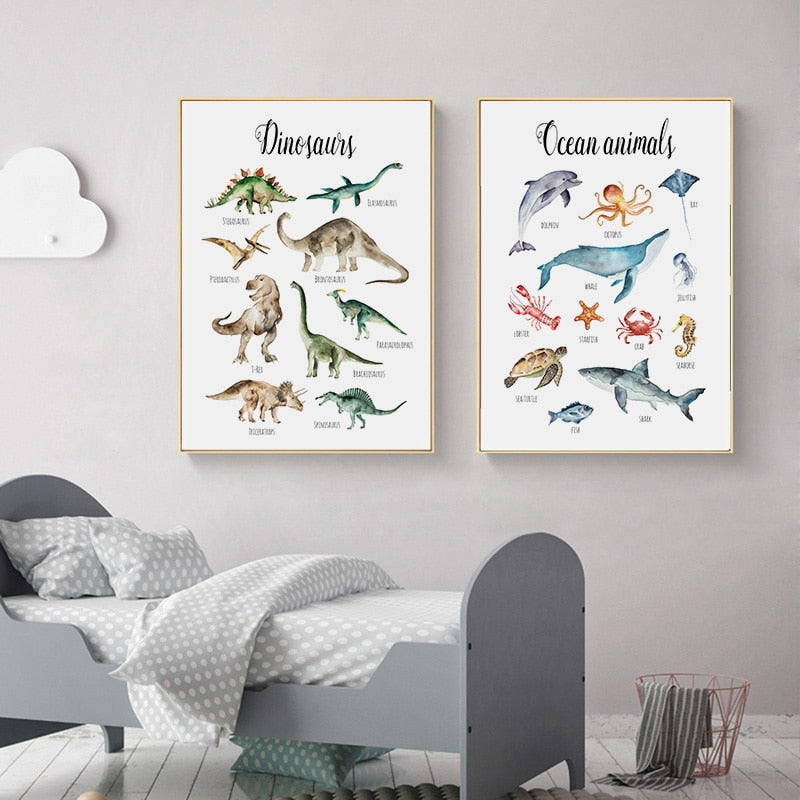 Canvas Wall Art - Dinosaurs Ocean Safari Animals - Just Kidding Store