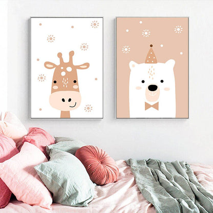 Nursery Canvas Wall Art Lion Giraffe Bear Posters - Just Kidding Store
