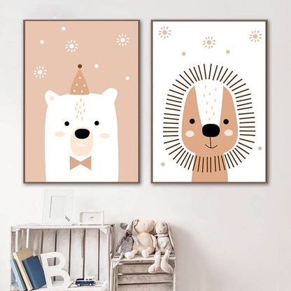 Nursery Canvas Wall Art Lion Giraffe Bear Posters - Just Kidding Store