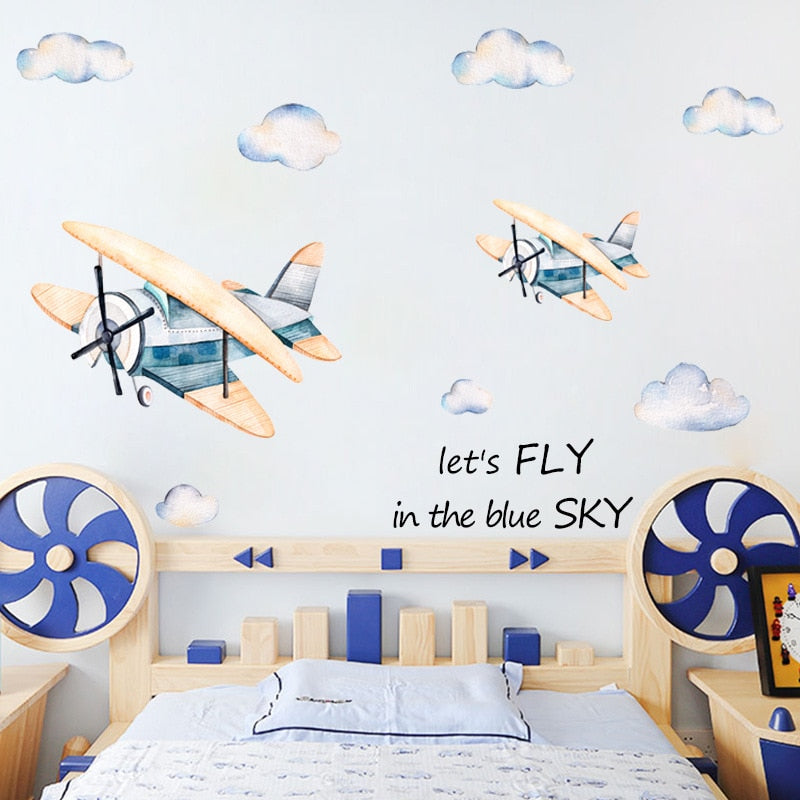 Fly In The Sky Wall Decals Planes And Clouds Vinyl -Just Kidding Store