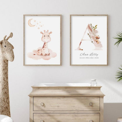 Name Birth Stats Canvas Posters Initial Name Wall Art - Just Kidding Store