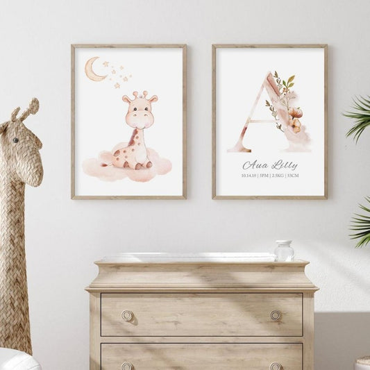 Name Birth Stats Canvas Posters Initial Name Wall Art - Just Kidding Store
