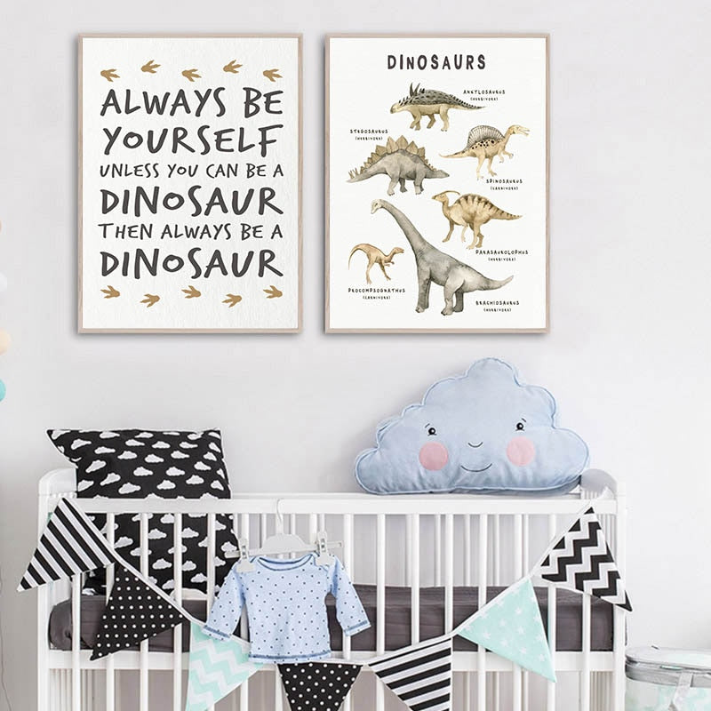 Guide To Dinosaurs - Always Be Yourself - Canvas Wall Art -  Just Kidding Store