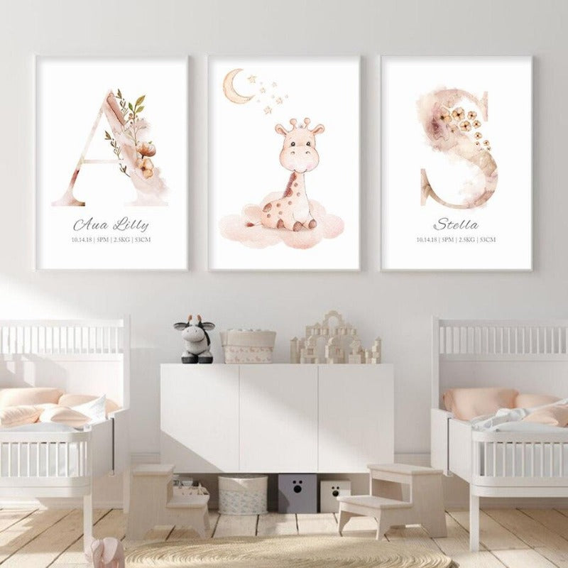 Name Birth Stats Canvas Posters Initial Name Wall Art - Just Kidding Store