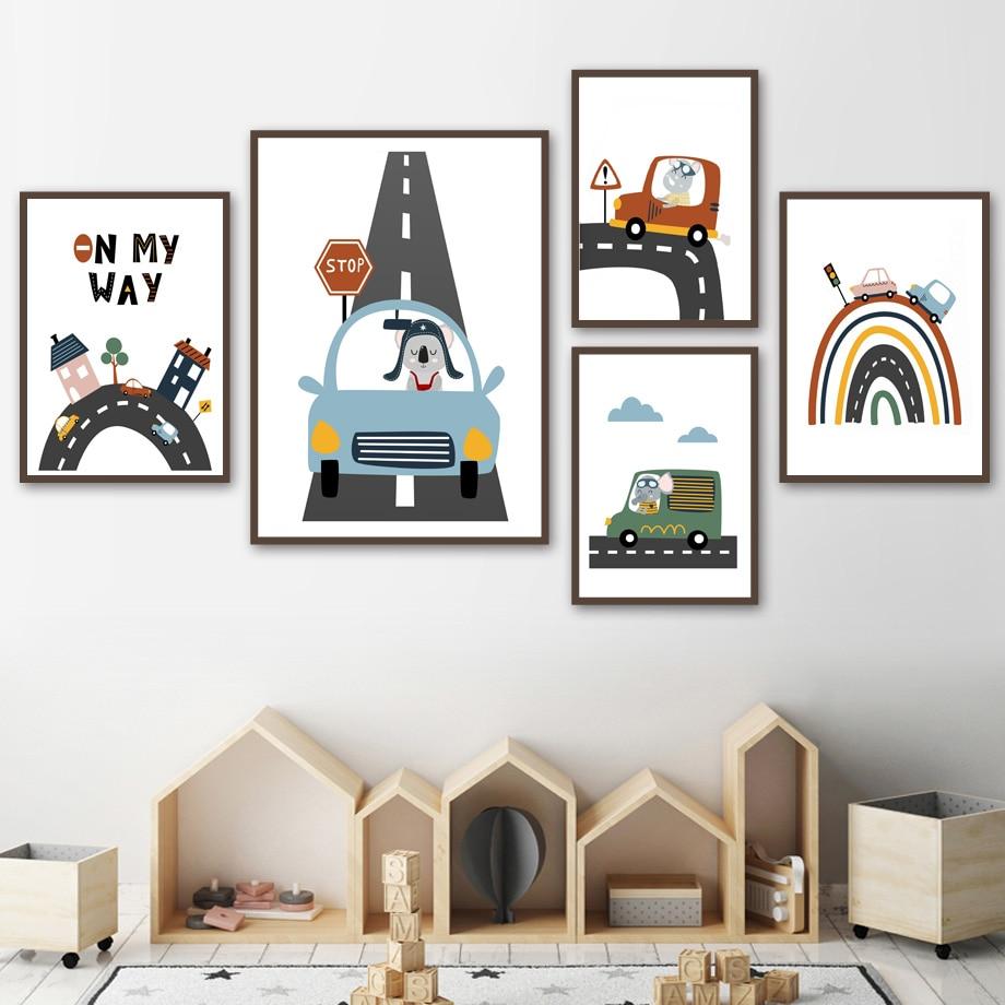 Cars And Truck Road Nursery Bedroom Canvas Wall Art - Just Kidding Store