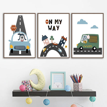 Cars And Truck Road Nursery Bedroom Canvas Wall Art - Just Kidding Store