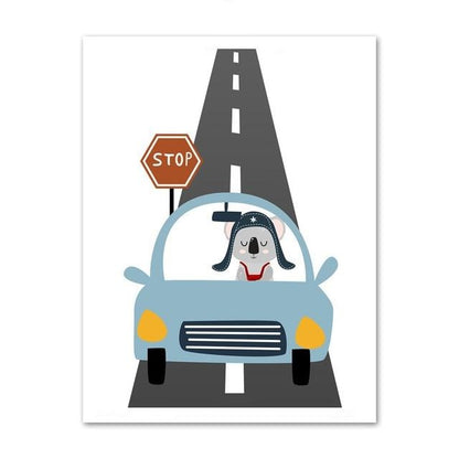 Cars And Truck Road Nursery Bedroom Canvas Wall Art - Just Kidding Store