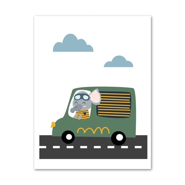 Cars And Truck Road Nursery Bedroom Canvas Wall Art - Just Kidding Store