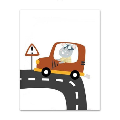 Cars And Truck Road Nursery Bedroom Canvas Wall Art - Just Kidding Store