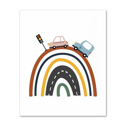 Cars And Truck Road Nursery Bedroom Canvas Wall Art - Just Kidding Store