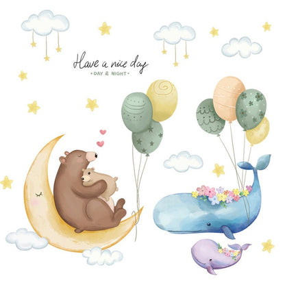 Floating Whales And Bears Wall Decal Nursery Stickers - Just Kidding Store