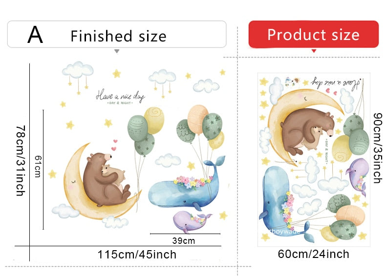 Floating Whales And Bears Wall Decal Nursery Stickers - Just Kidding Store