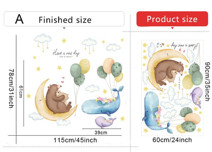 Floating Whales And Bears Wall Decal Nursery Stickers - Just Kidding Store