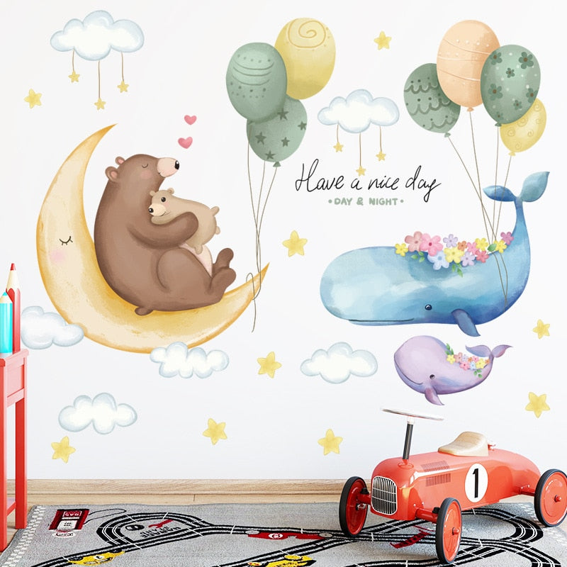 Floating Whales And Bears Wall Decal Nursery Stickers - Just Kidding Store