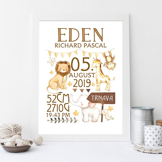 Custom Baby Birth Stats Canvas Wall Art - Personalized Nursery Poster