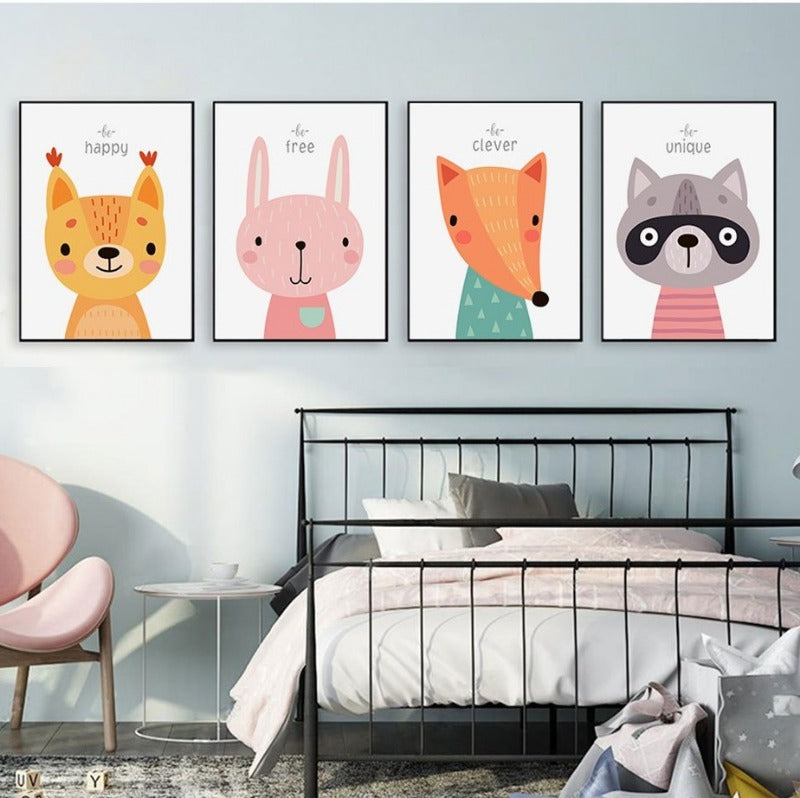 Woodland Animals Personalised Birth Details Canvas Wall Art- Just Kidding Store