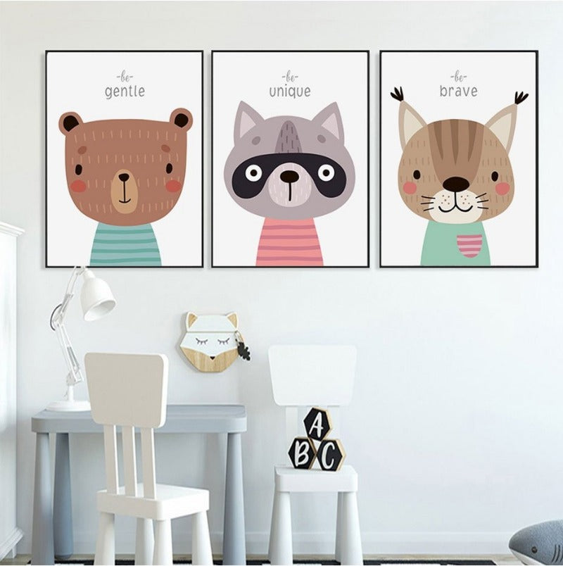 Woodland Animals Personalised Birth Details Canvas Wall Art- Just Kidding Store