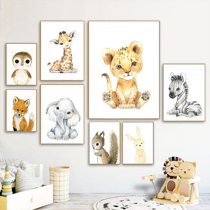 Watercolor Safari Animals Canvas Prints Nursery Posters -Just  Kidding Store