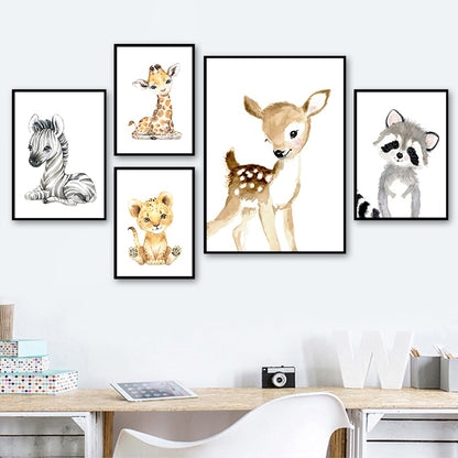 Watercolor Safari Animals Canvas Prints Nursery Posters -Just  Kidding Store