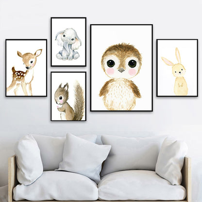Watercolor Safari Animals Canvas Prints Nursery Posters -Just  Kidding Store
