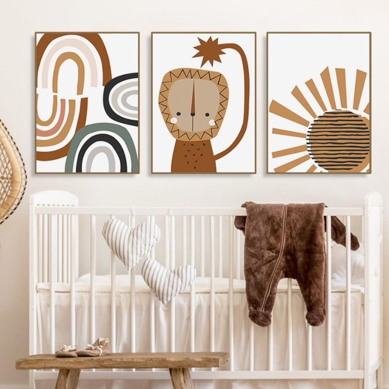Boho Style Abstract Canvas Wall Art - Rainbow Lion Sun Nursery Posters - Just Kidding Store