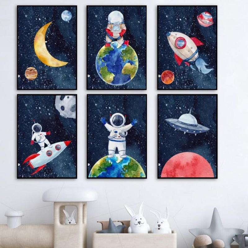 Space Travel Canvas Wall Art Outer Space Posters - Just Kidding Store