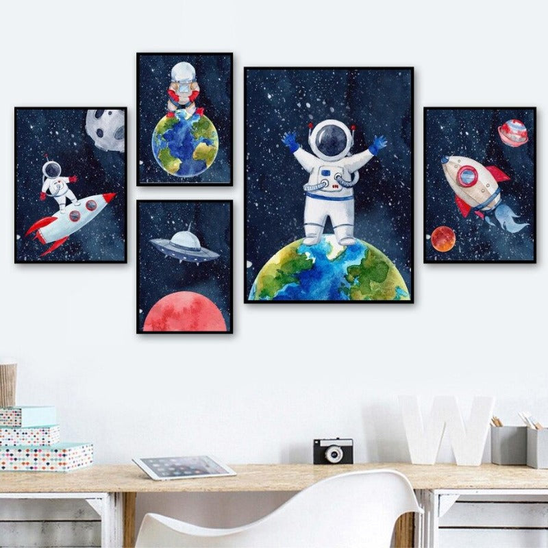 Space Travel Canvas Wall Art Outer Space Posters - Just Kidding Store