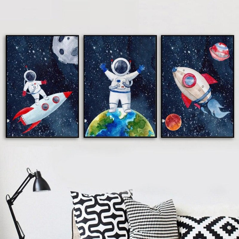 Space Travel Canvas Wall Art Outer Space Posters - Just Kidding Store