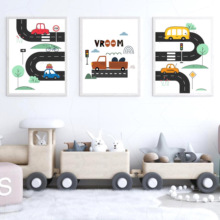 City Cars Canvas Wall Art - Nursery Posters - Just Kidding Store