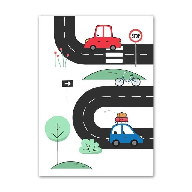 City Cars Canvas Wall Art - Nursery Posters - Just Kidding Store