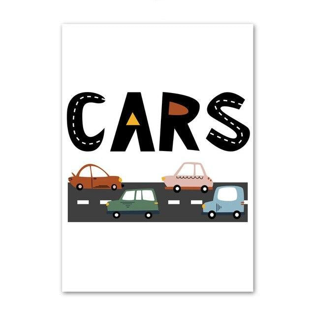 City Cars Canvas Wall Art - Nursery Posters - Just Kidding Store