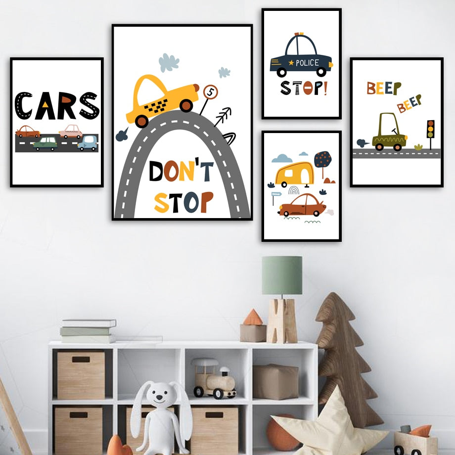 City Cars Canvas Wall Art - Nursery Posters - Just Kidding Store