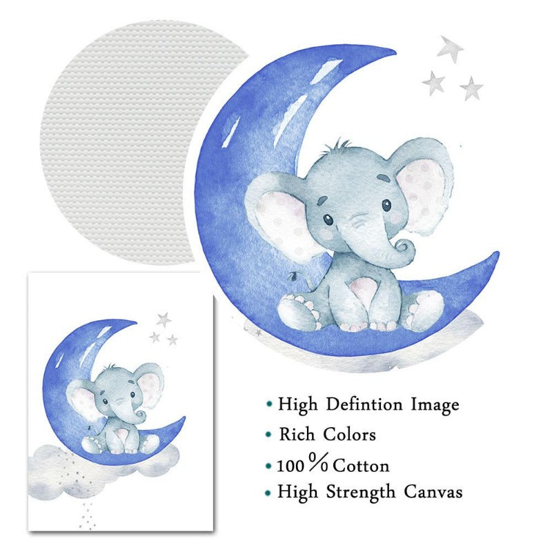 Blue Moon Elephant Balloon Canvas Art - Custom Name Wall Posters - Just Kidding Store